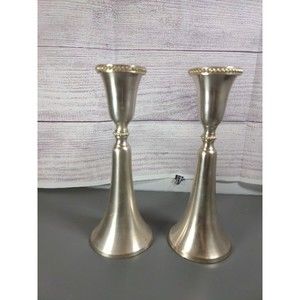 Pier 1 Imports - Pair of 8" Tall Pewter Colored Candlesticks